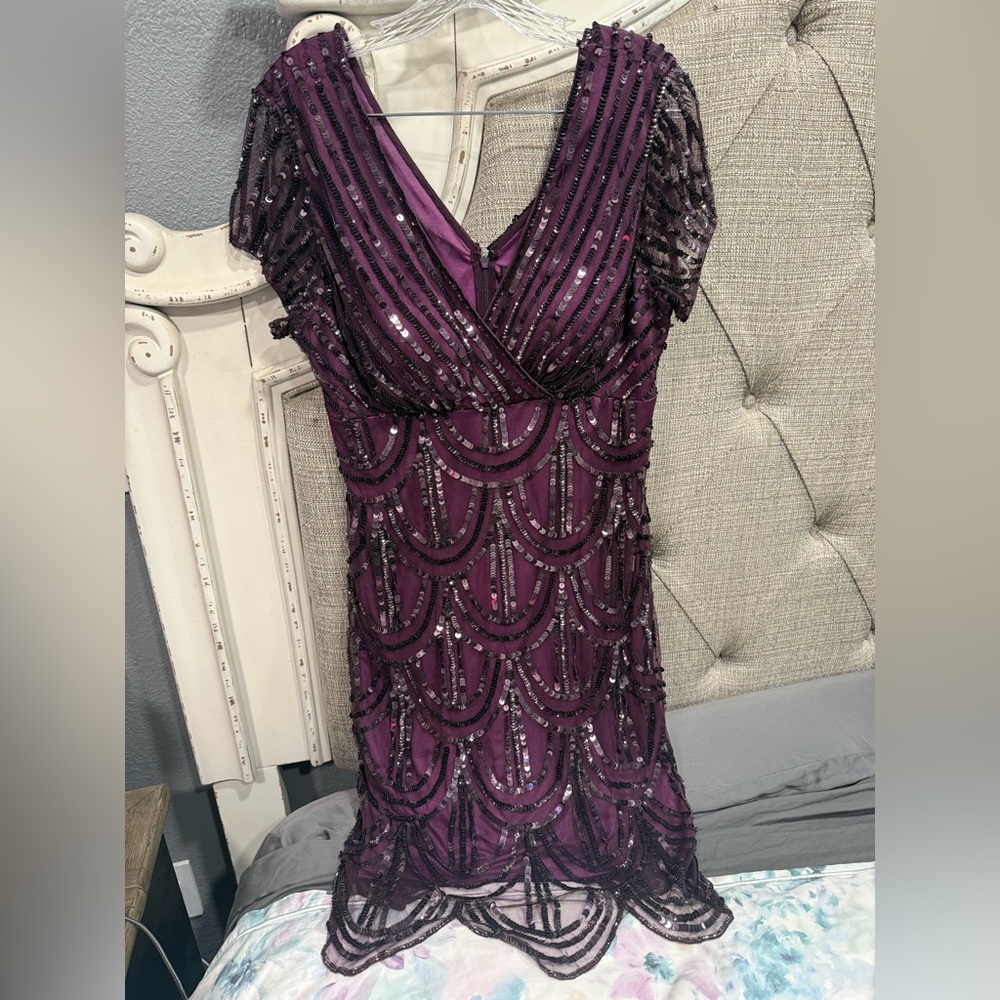 MARINA Deep Purple Sequin Dress - Size 12